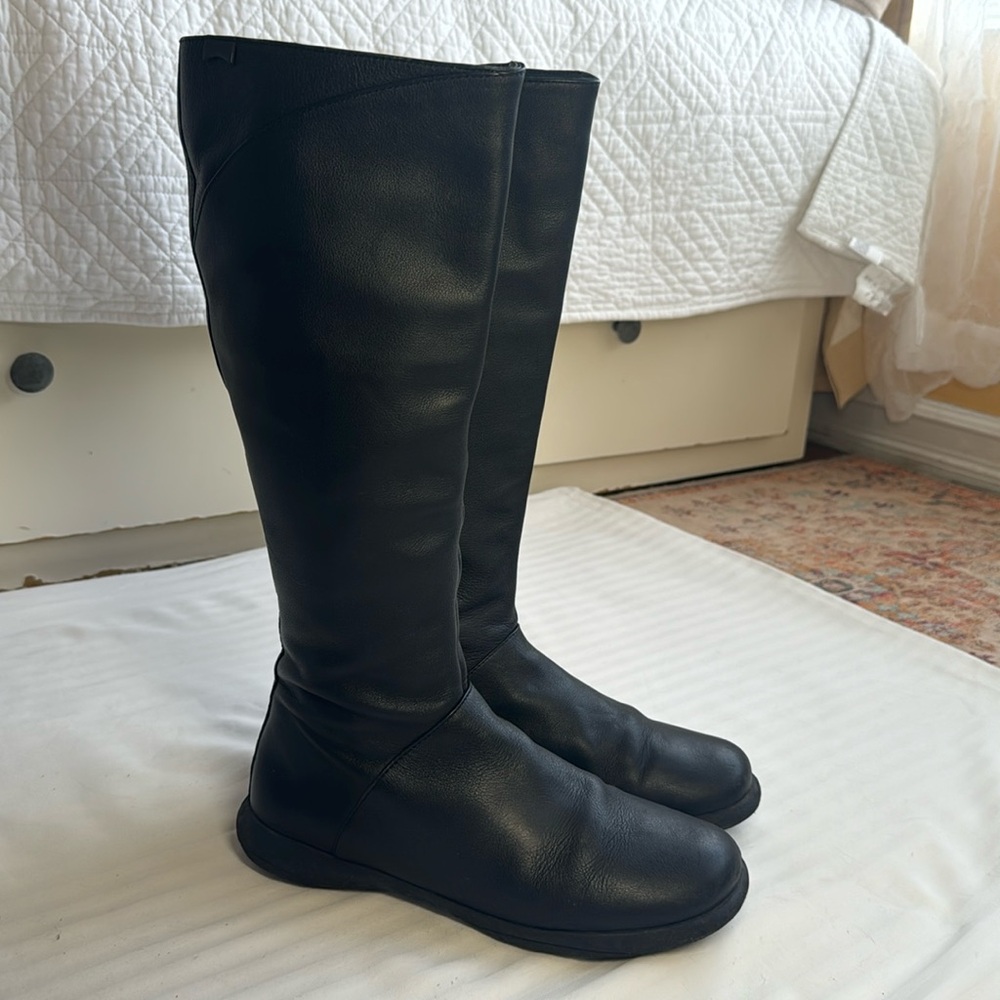 Camper Black Tall Leather Winter Boots